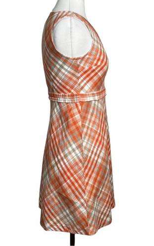 L.L.Bean  Linen/Cotton Faux Wrap A-Line Casual Plaid Sleeveless V-Neck Dress 8P