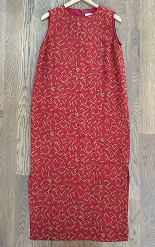 Doncaster Vintage 100% Silk Sleeveless Tie Waist Dress in Red and Khaki Size 8