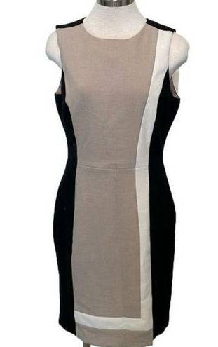 White House | Black Market  tan/ black/ white color blocked sleeveless dress sz 8