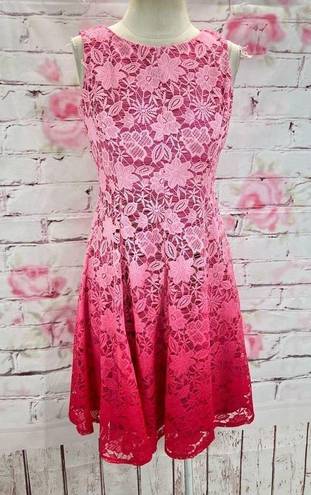 New York And Company  Women's Laced Floral Fit & Flare Dress Ombre Pink Size 4