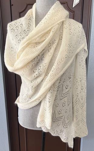 Anthropologie Angel Of The North Cream Pointelle Shawl Sweater