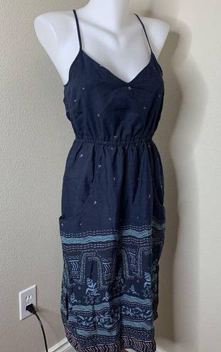 Patagonia Abstract Wildflower Racerback Birds Sundress Dress Blue Sz XS Pockets