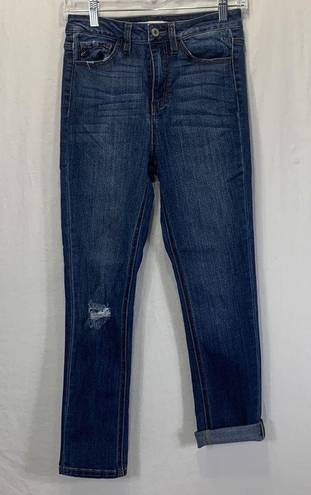 KanCan USA KanCan High Rise Destructed Cropped Dark Wash Jean Size 26