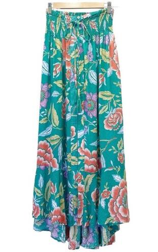 Rachel Zoe NWT  Maxi Skirt Aqua Coral Tropical Floral Button Front Size Small NEW