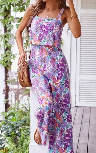 Floral Print Jumpsuit Purple Size XL