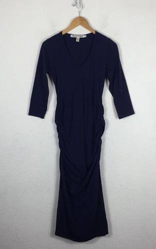 Michael Stars  Blue Ruched 3/4th Sleeve Midi Dress Medium