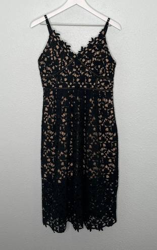 Entro Black and Tan Lace Spaghetti Strap Midi Dress