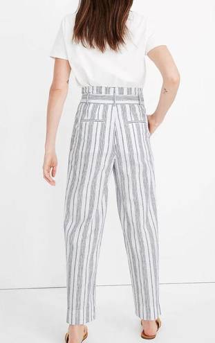 Madewell  Linen-Cotton Paperbag Pants in Dark Baltic Stripe Size 8 EUC