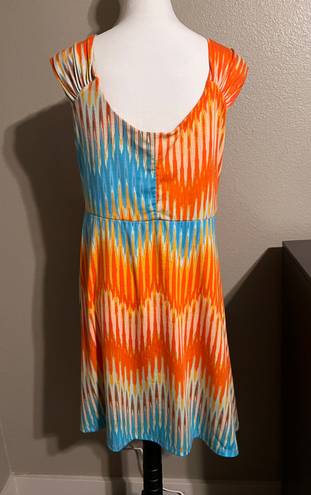 Allison Brittney Orange/Blue Boho Sleeveless Stretchy Dress Sz XL