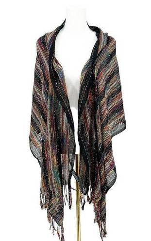 Forever 21  Womens Striped Metallic Yarn Fringe Tassel Trim Wrap Scarf One Size