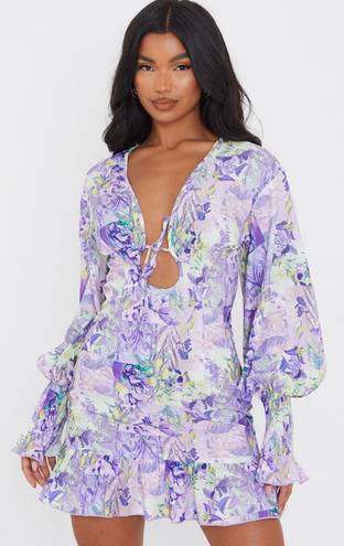 Pretty Little Thing ‘Floral Tie Front Detail Frill Hem Shift Dress’