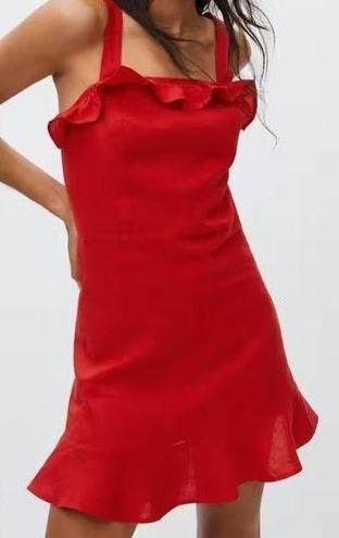 Mango MNG RED LINEN MINI DRESS