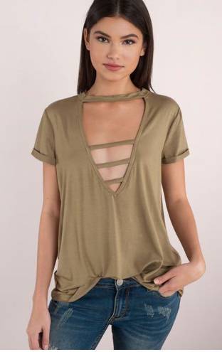 Tobi Plunging Front Strappy Tee