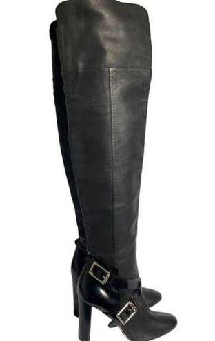 Jimmy Choo  Knee High Leather Pull On Heeled OTK Boots Black Size 38