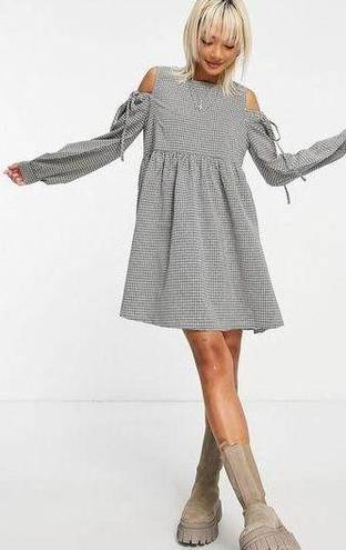 Daisy Street ASOS  Tie Sleeve Mini Smock Dress in Micro Check SZ Med Streetwear