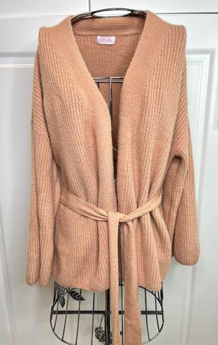 Pink Lily Distracted By You Mocha Wrap Tie Cardigan Size Medium