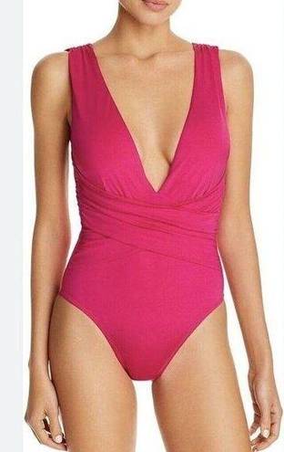 Trina Turk  Standard Getaway Solids Hot Pink Wrap Front One-Piece Swimsuit Size 8