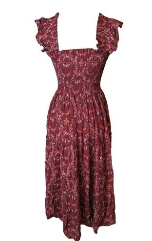 Hill House Ellie Nap Dress Size Small  Garnet Charm Scallop Crinkle Chiffon