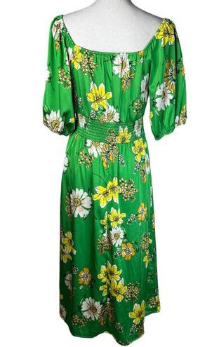 Collective Concepts  Floral Puff Sleeve Cutout Midi Dress Green Yellow L