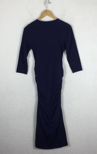 Michael Stars  Blue Ruched 3/4th Sleeve Midi Dress Medium