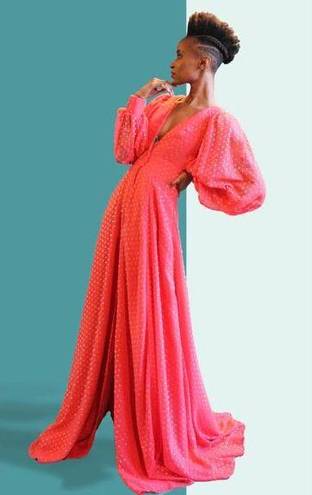 Kimberly  Goldson Lesli Clip Dot Long Sleeve Maxi Dress Women's Small Coral NWOT