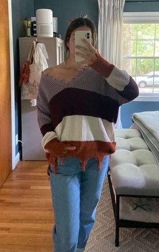 Rue 21 Purple, White, and Orange Striped Sweater