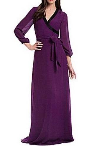 Badgley Mischka  purple beaded trim maxi dress