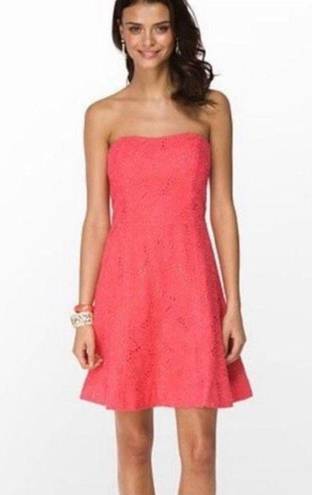 Lilly Pulitzer  Women's Strapless Vicki Island Lace Dress In Coral Size 8