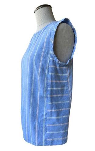 Draper James  Popover Blue Oxford Stripe Cotton Chambray Sleeveless Top Small