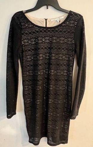 Collective Concepts  Women’s Black Lace Nude Underlay Long Sleeve Dress Size L