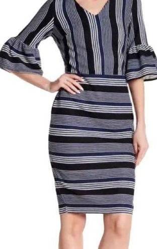 ECI striped v-neck bell sleeves dress women’s Size 6