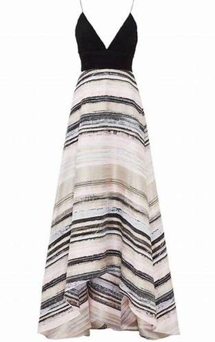 Badgley Mischka  Neutral Stripe V-Neck Hi-Low Jacquard Formal Gown Size 10