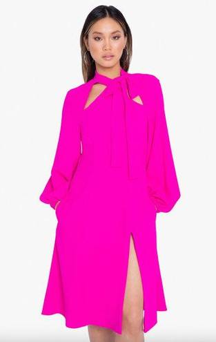 Black Halo NEW $390  Lanita Tie Neck Long Sleeve Dress in Vibrant Pink