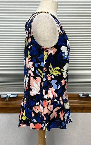 Parker Adyson  NWT Black Blue Floral Sleeveless Peplum Top Size Small