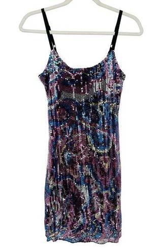 Wet Seal Womens Y2K Vintage Psychadelic Sequin Printed Mini Dress Size M