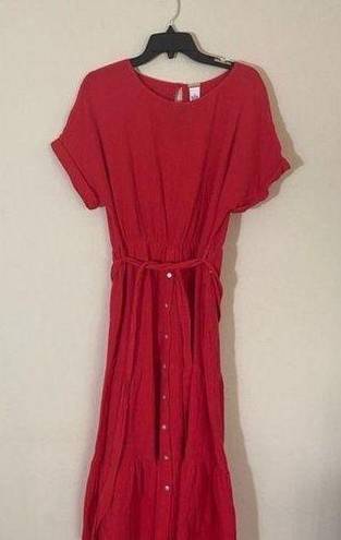 Magaschoni  belted front midi Organic cotton Dress in cherry red