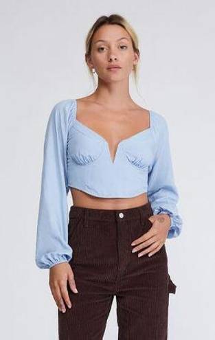 PacSun / LA Hearts Light Blue Long Sleeve Notched Corset Top