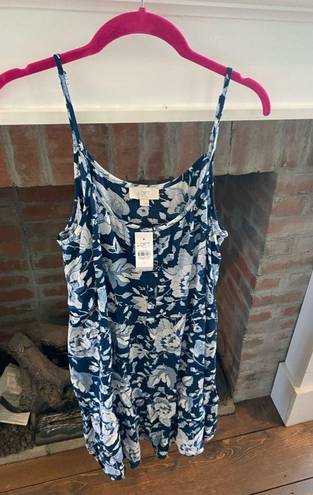 Loft NWT  Y2K Speghetti Strap Shift Floral Blue Dress Early 90’s Style vibe Large