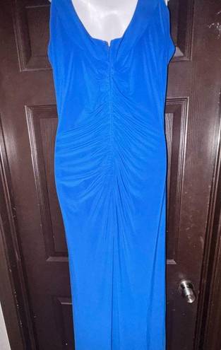 Scarlett  Blue Gown with jeweled neckline rutched back size 10