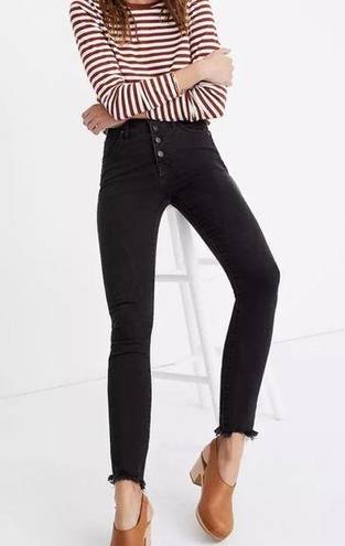 Madewell  10” High Rise Black Skinny Button Fly Distressed Hem Jeans