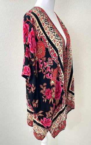 Angie  Women's Boho Rayon Floral Kimono Cardigan Lightweight Black Size M