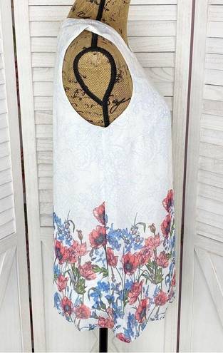 AGB Floral Lace Print Sleeveless Blouse Blue White Small