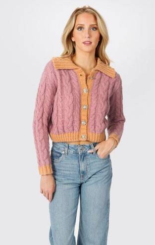 Lush Clothing NWT | Lush Shayla Rhinestone Button Cropped Cable Knit Cardigan Sweater | SZ M