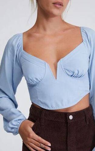 PacSun / LA Hearts Light Blue Long Sleeve Notched Corset Top