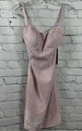 PromGirl  Rated PG Backless Sparkly Short Prom Dress Metallic Pink 4 NWT