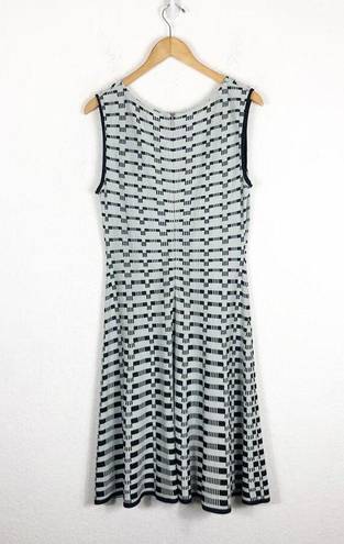 St. John  Collection Mint Black Textural Grid Knit Fit Flare Sleeveless Dress 8