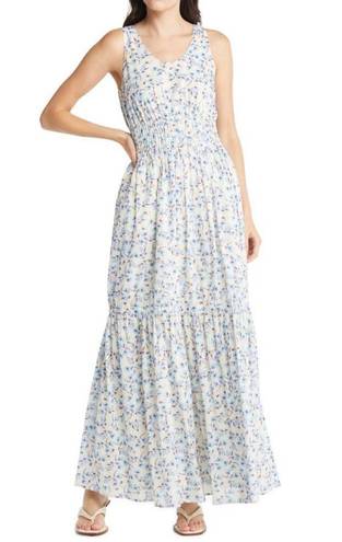 Something Navy  Maxi Dress, Floral Smocked Cotton Cream Multi, Size XS New w/Tag