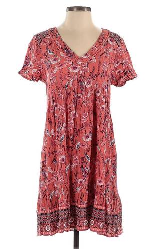 Kristall Berry Red Floral Print Bell Sleeve Mini Dress