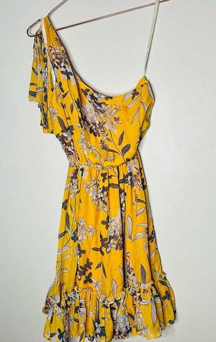 Shoshanna  Women's Yellow 100% Silk Carmela One Shoulder Floral Dress Size 12