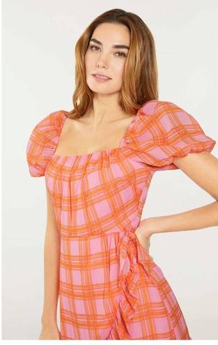 Likely  Havana Pink/Orange plaid faux wrap ruffle mini dress size 12